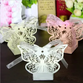 10Pcs/set Butterfly Laser Cut Hollow Carriage Favors Box Gifts Candy Boxes With Ribbon Baby Shower Wedding Event Party Supplies