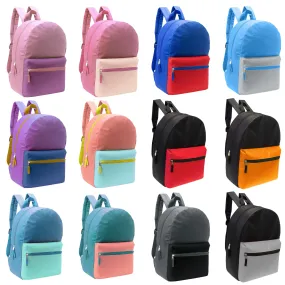 17" Basic Wholesale Backpack in 12 Two Tone Color Combinations - Bulk Case of 24 Backpacks