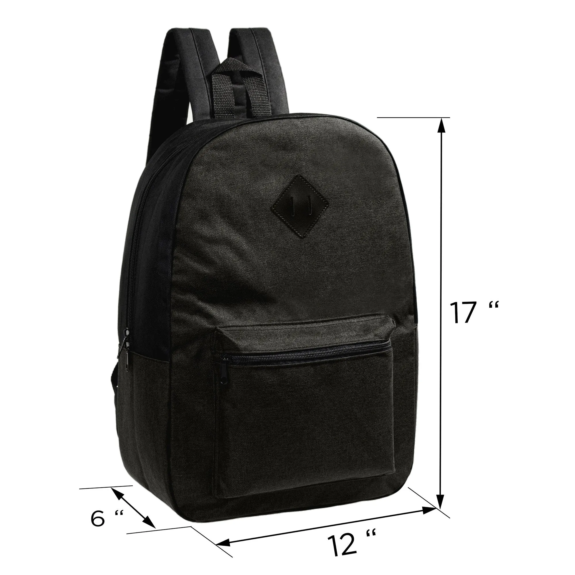 17" Kids Basic Wholesale Backpack in 6 Assorted Colors with a Diamond Patch - Bulk Case of 24 Backpacks