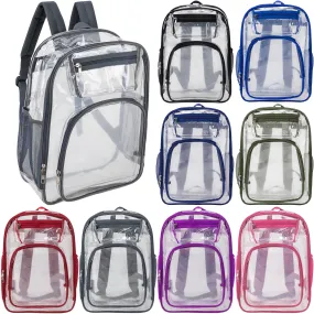 17" Premium Wholesale Clear Backpacks Assorted Colors - Bulk Case of 24 Transparent Bookbags