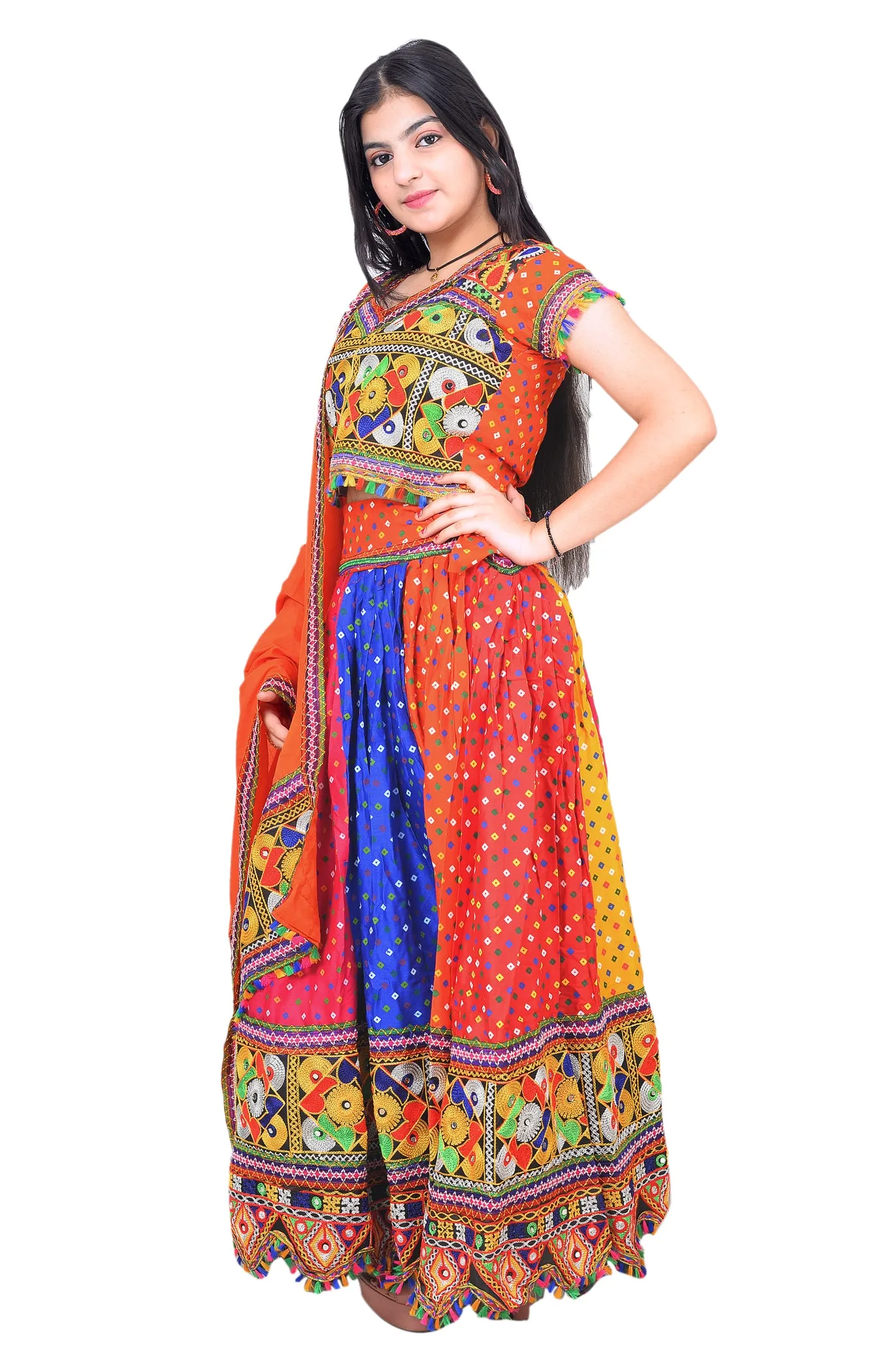 Ahhaaaa Girls Ghoomar Lehenga Choli with Dupatta Set for Kids