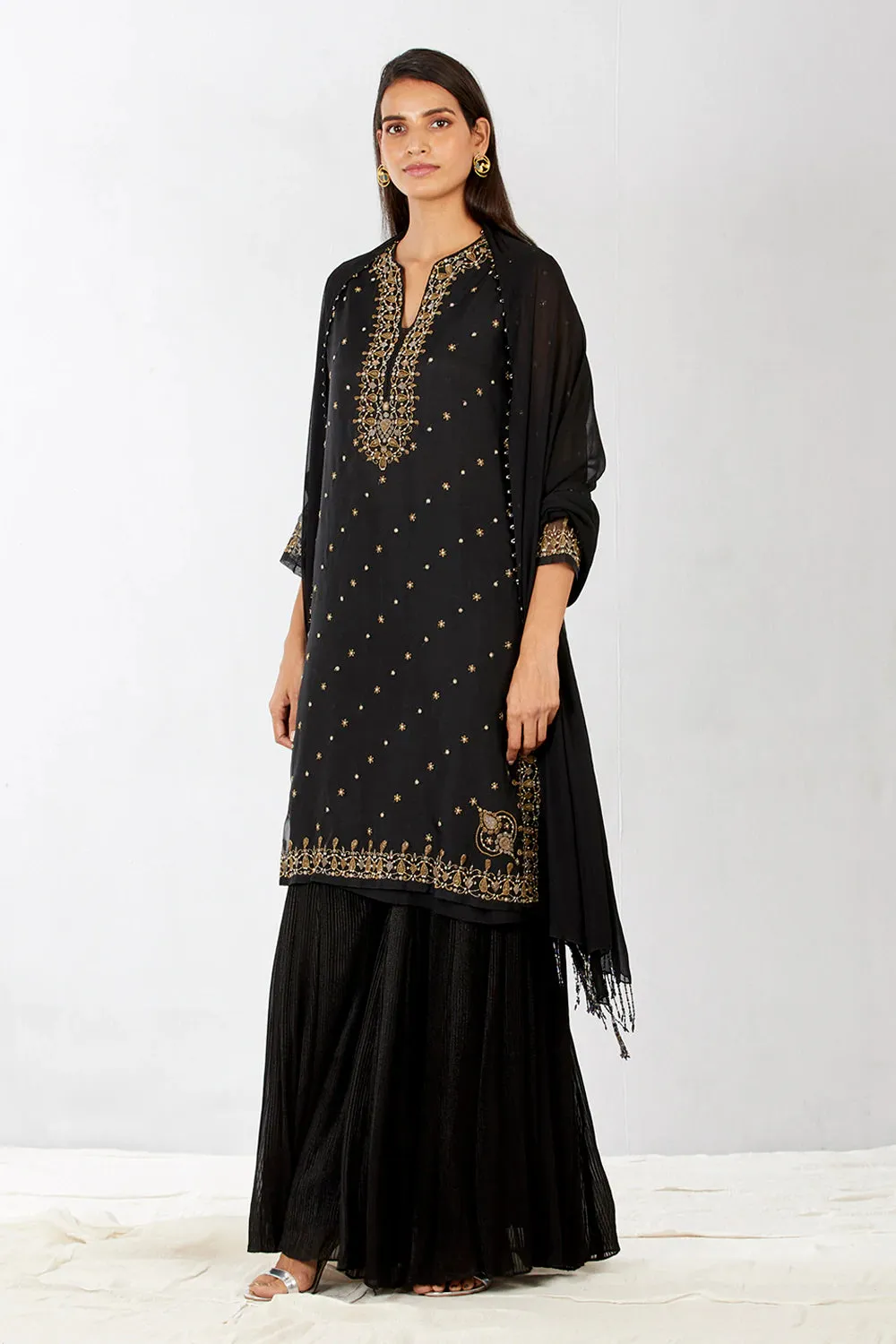 Black Embroidered Sharara Set