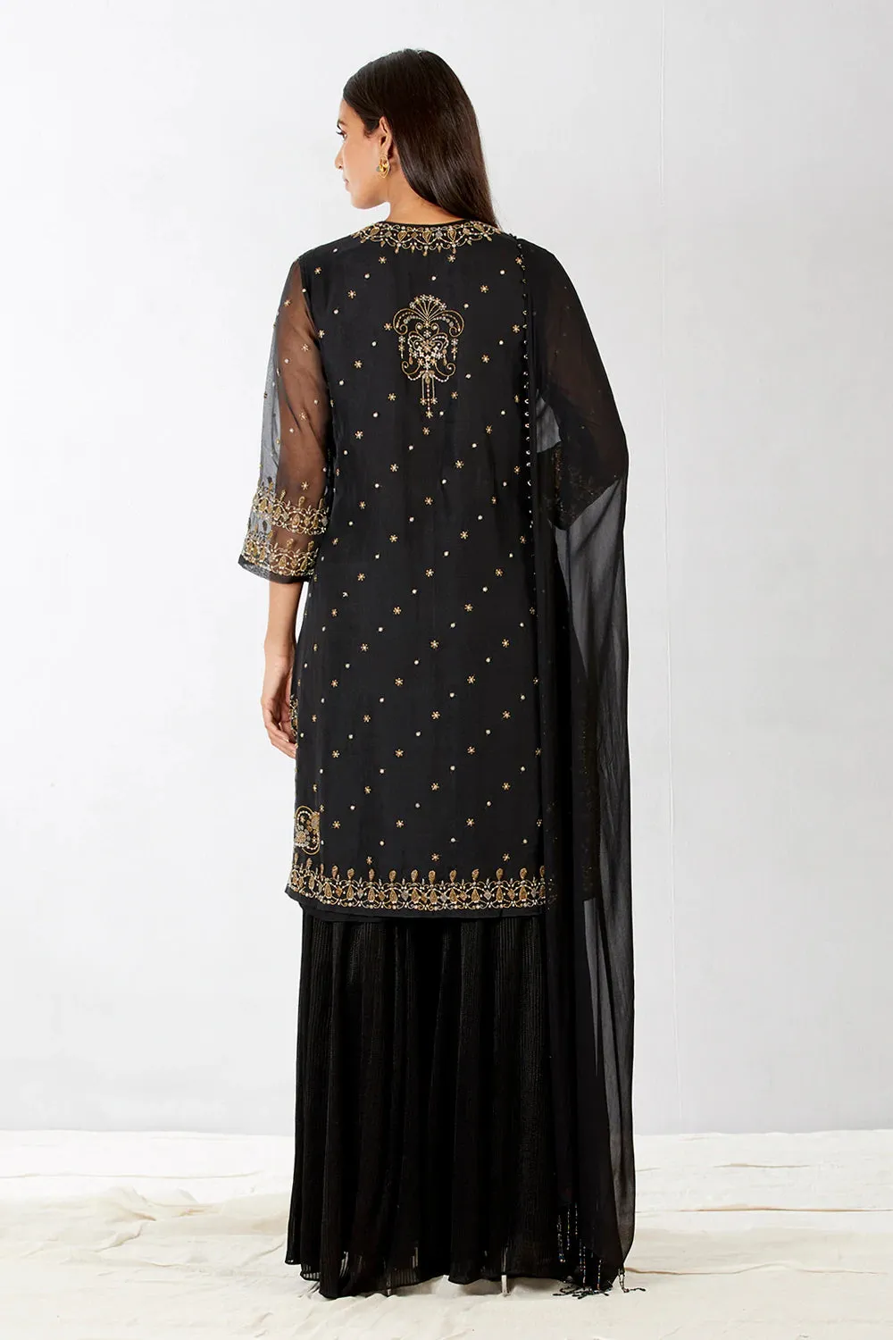 Black Embroidered Sharara Set