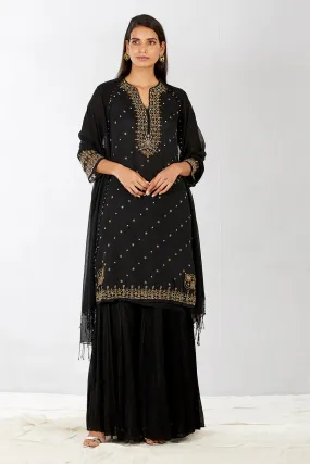 Black Embroidered Sharara Set