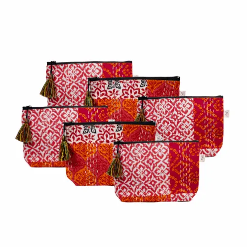 Bridesmaid Gift Bundle: 6 Red & Pink Boho Makeup Bags ONLY $144 WITH CODE: BRIDE