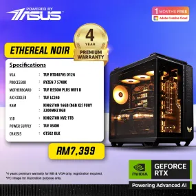 ETHEREAL NOIR AI PC | GeForce RTX™ 4070 SUPER | AMD Ryzen™ 7 5700X / 16GB RAM / 1TB SSD (Powered By ASUS) Gaming PC Package