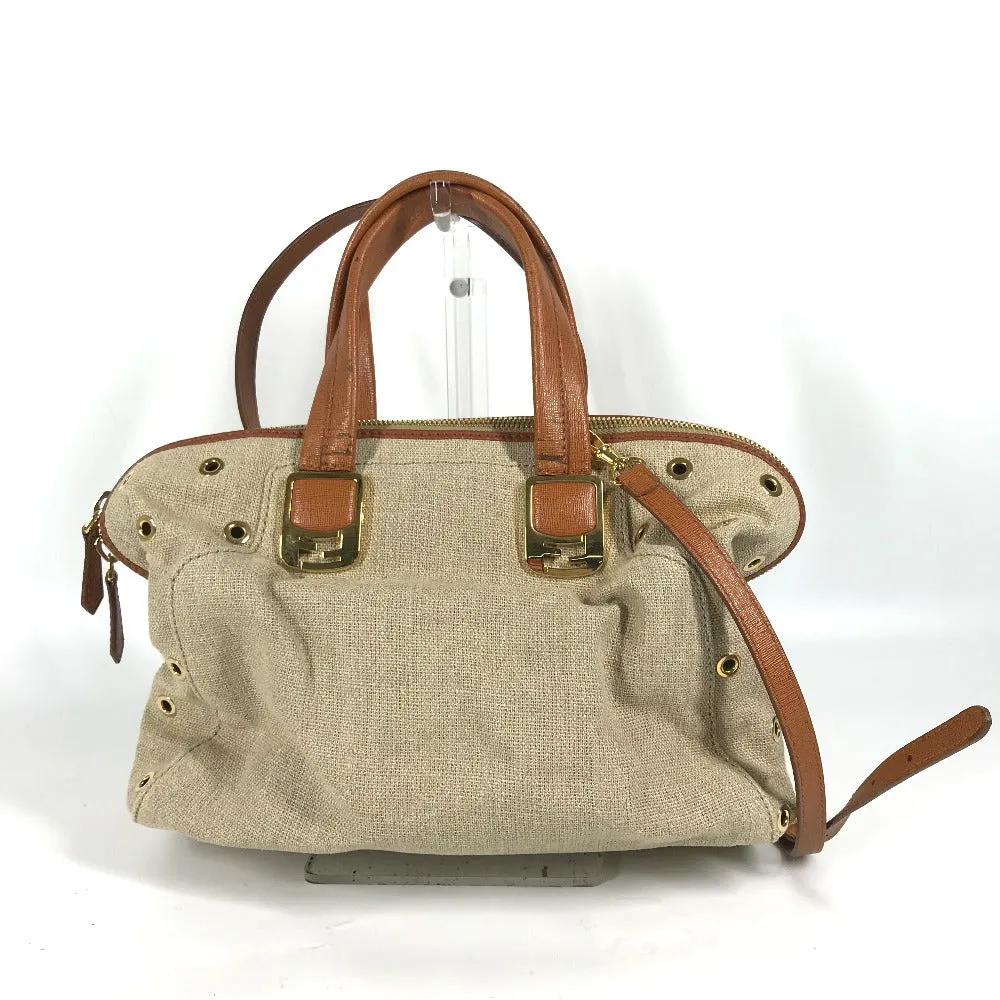 FENDI Handbag 8BL114 Leather / canvas beige Bag chameleon Women Used