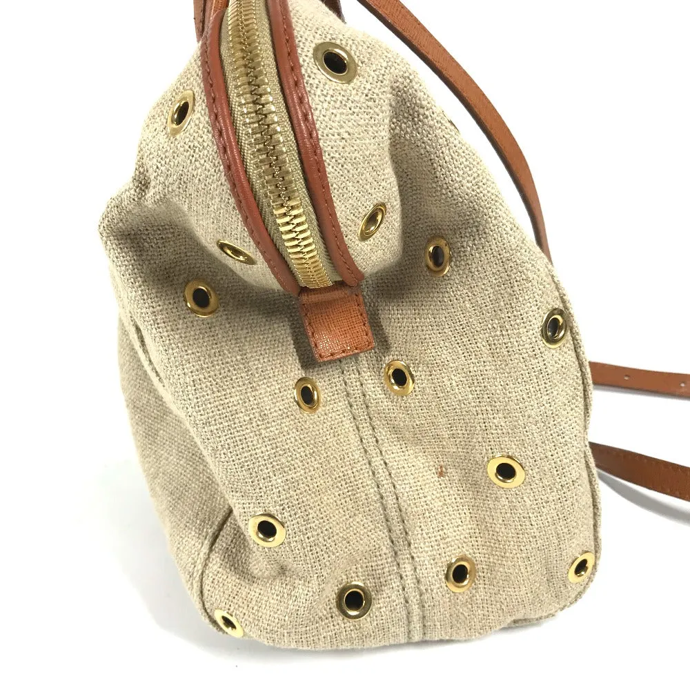 FENDI Handbag 8BL114 Leather / canvas beige Bag chameleon Women Used
