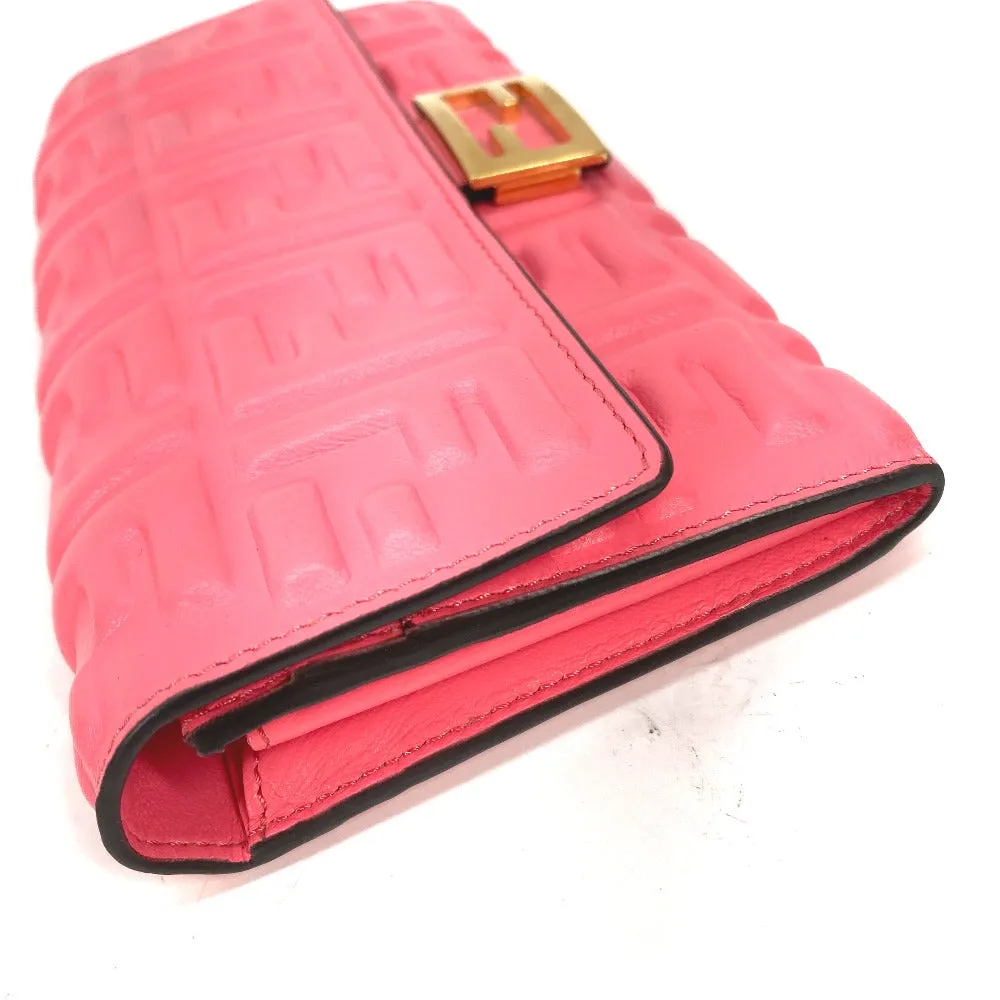 FENDI Long Wallet Purse 8M0251 leather pink Zucca Baguette Continental Women Used