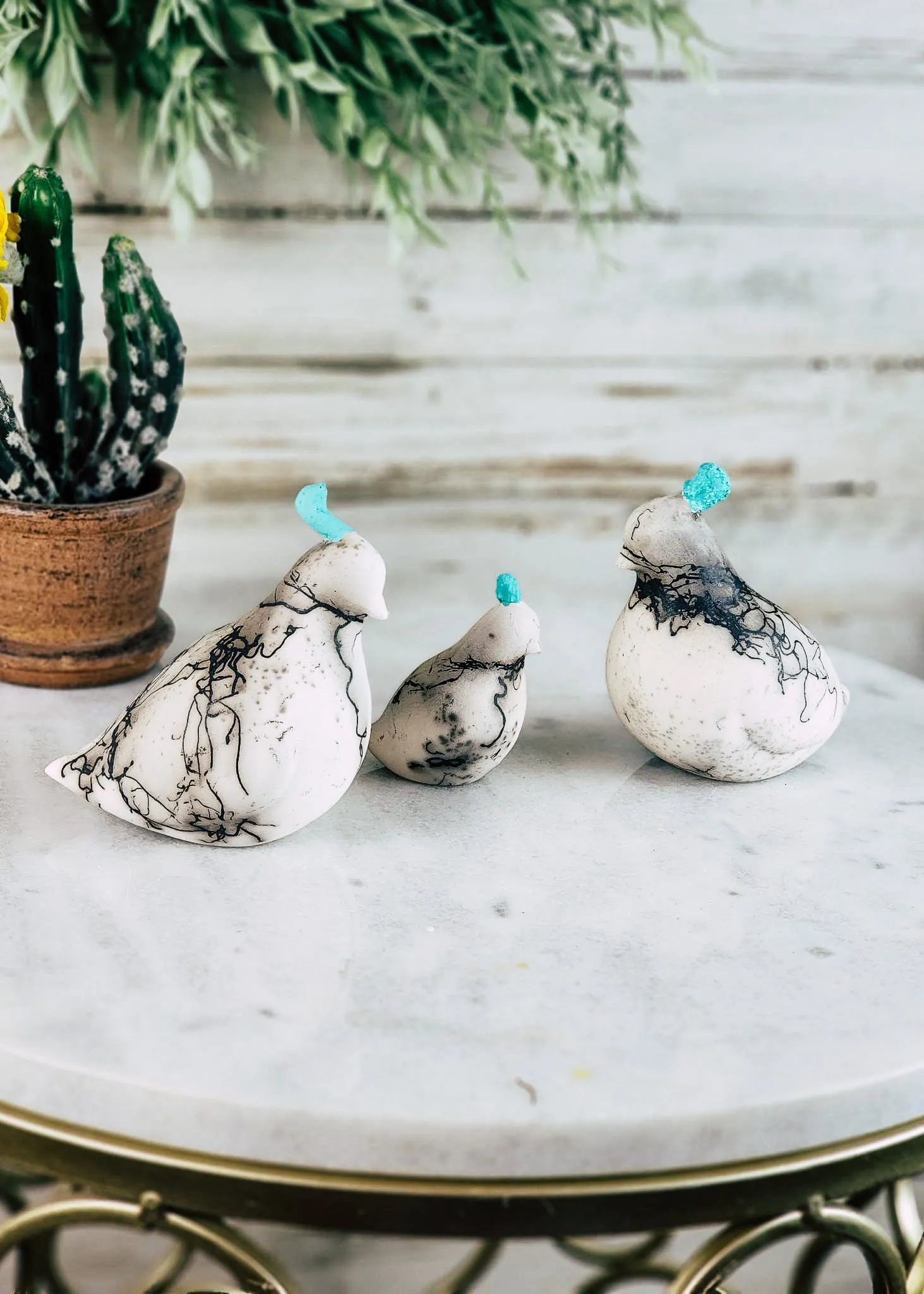 Horse Hair White & Turquoise Quail Set