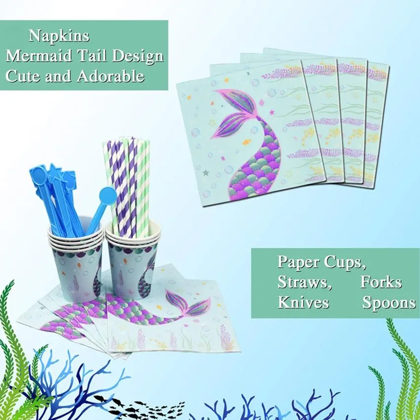 Mermaid Theme Birthday Party Tableware Package (#Type B)