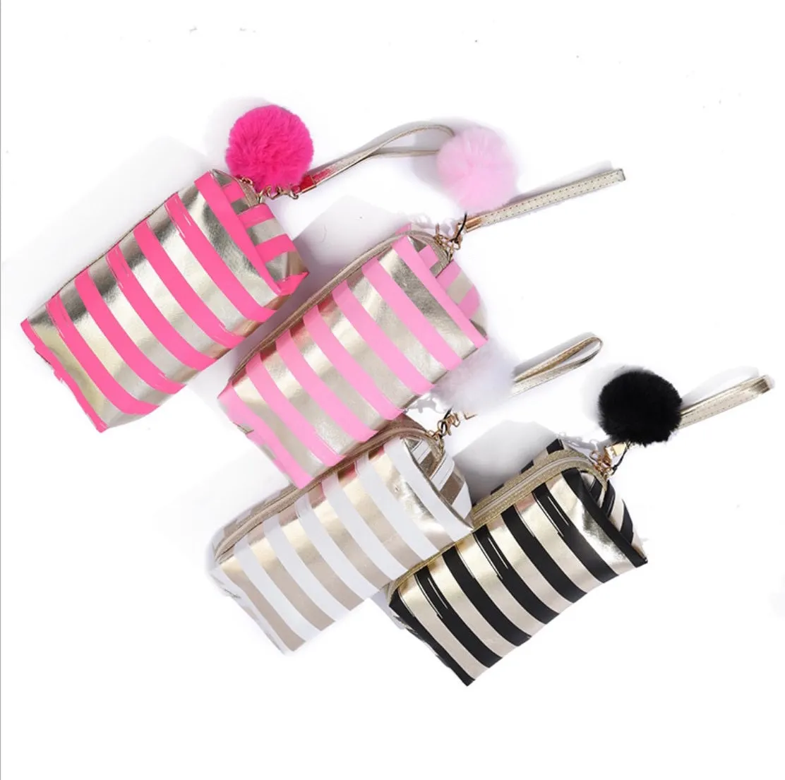 Stripy Make Up Bag - Hot Pink